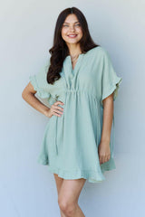 Ninexis Out Of Time Full Size Ruffle Hem Dress with Drawstring Waistband in Light Sage - Jey Boutique LLC