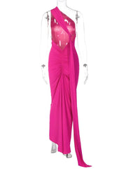 Oblique Shoulder Backless Maxi Dress - Jey Boutique LLC