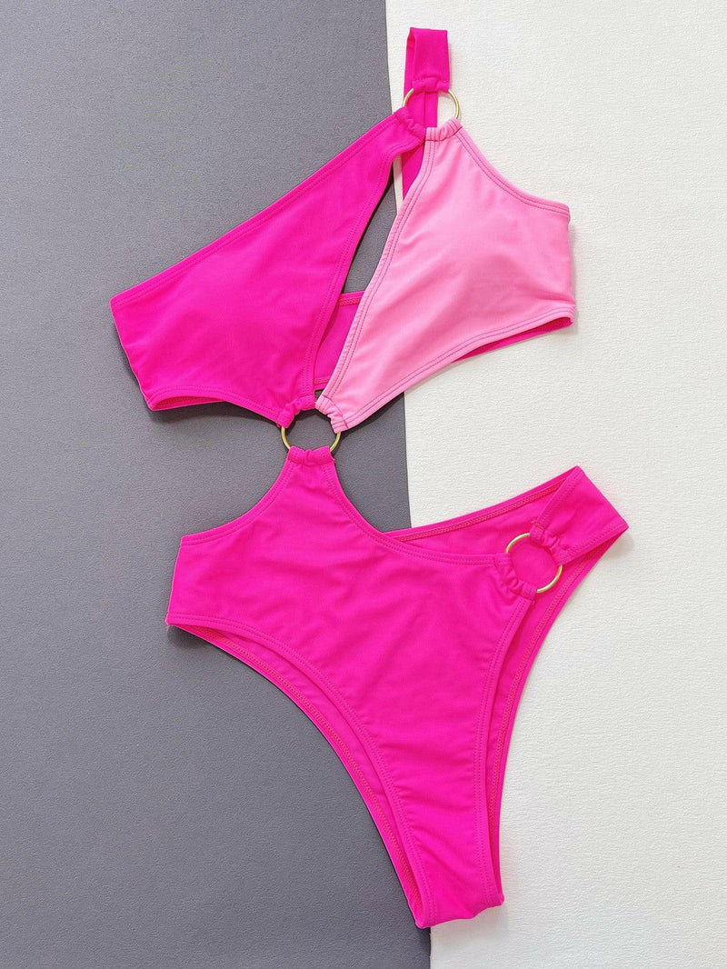 One-Shoulder Cutout Ring Detail One-Piece Swimsuit.