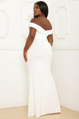 Pearl Bead Off The Shoulder Plus Size Maxi Dress.