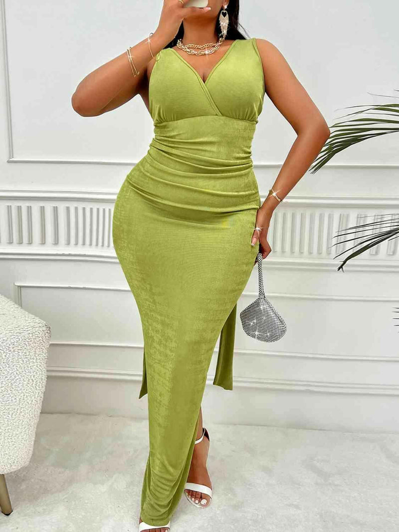 Plus Size Backless Ruched Dress.