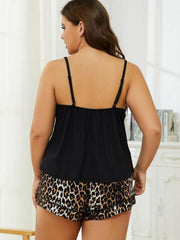 Plus Size Lace Trim Scoop Neck Cami and Printed Shorts Pajama Set.