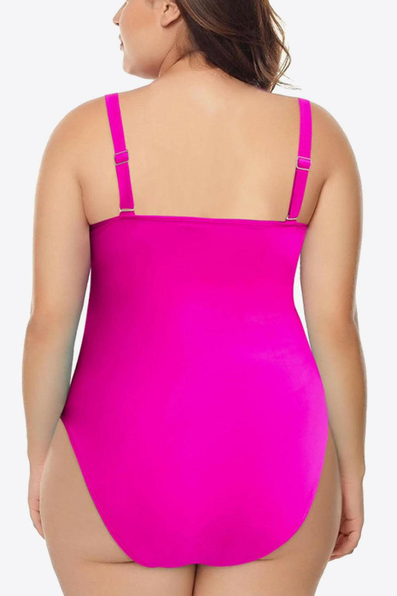 Plus Size Scoop Neck Sleeveless One-Piece Swimsuit.