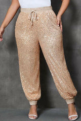 Plus Size Sequin Drawstring Joggers with Pockets.