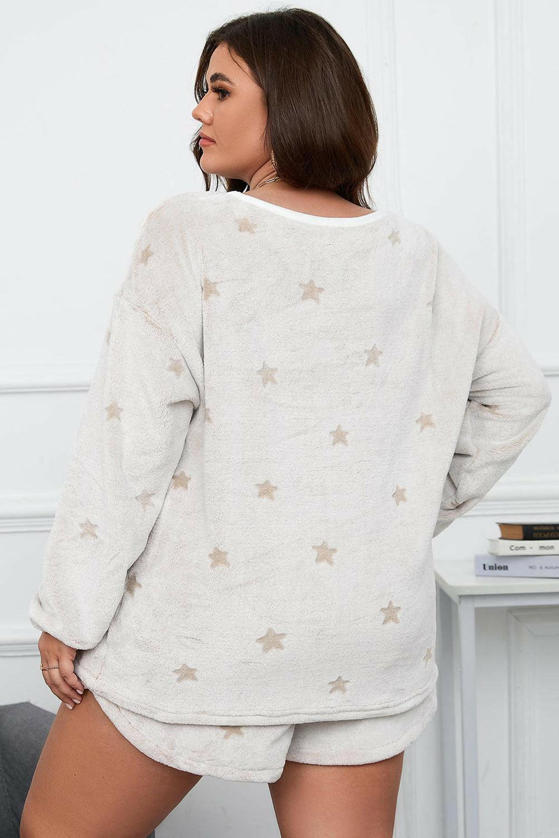 Plus Size Star Dropped Shoulder Top and Shorts Lounge Set.