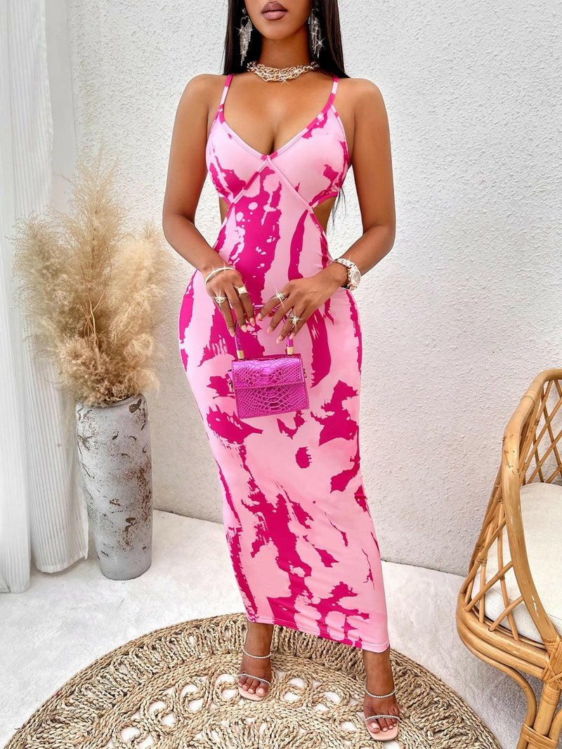 Printed Backless Maxi Dress - Jey Boutique LLC