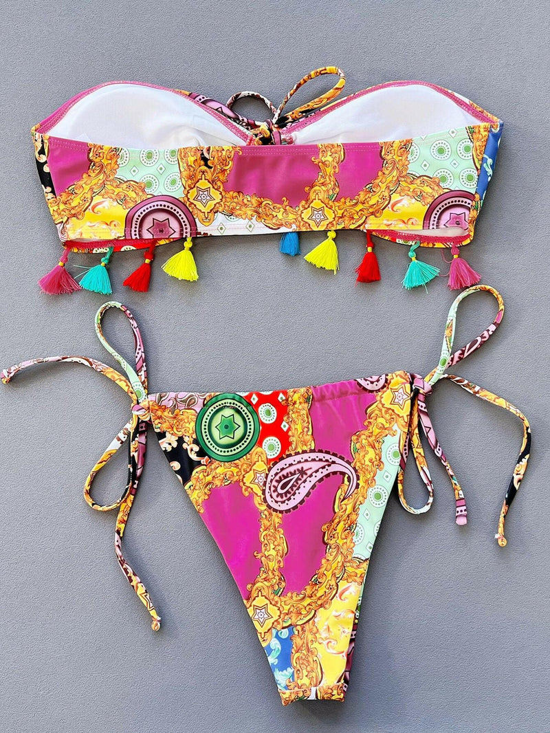Printed Tied Strapless Bikini Set - Jey Boutique LLC