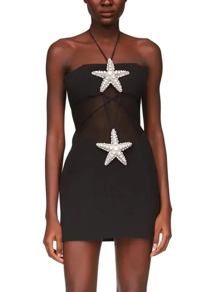 Restock! Strapless Backless Starfish Mesh Mini Tight Bandage Dress - Jey Boutique LLC
