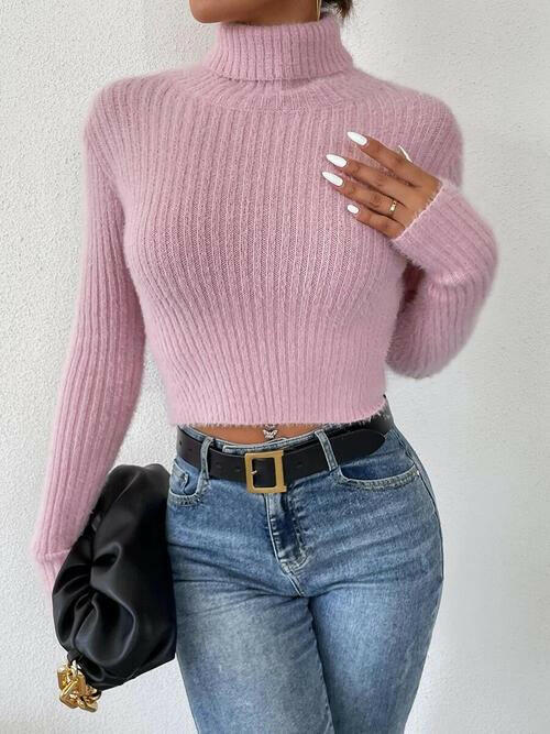 Ribbed Turtleneck Long Sleeve Sweater - Jey Boutique LLC