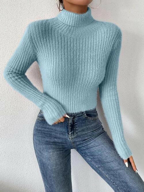 Ribbed Turtleneck Long Sleeve Sweater.
