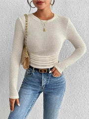 Round Neck Ruched Knit Top - Jey Boutique LLC