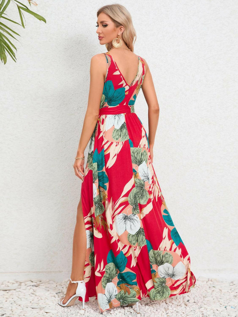 Slit Tied Printed Surplice Dress - Jey Boutique LLC