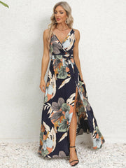 Slit Tied Printed Surplice Dress - Jey Boutique LLC
