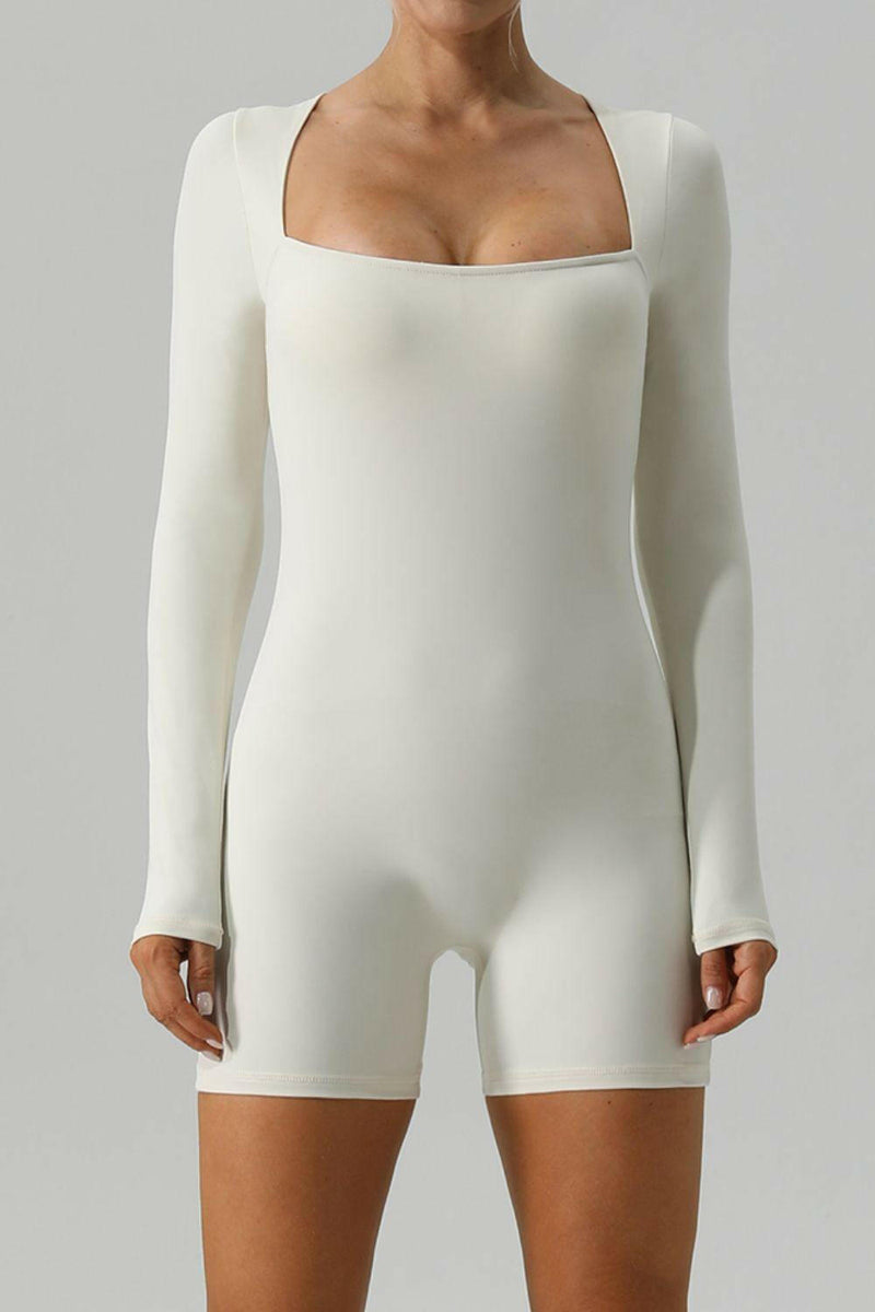 Square Neck Long Sleeve Active Romper.