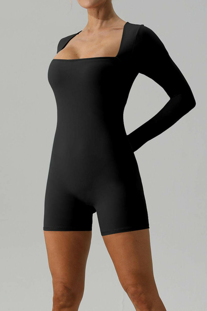 Square Neck Long Sleeve Active Romper.