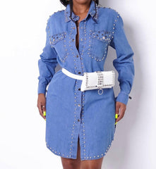 Studded on you mini denim dress - Jey Boutique LLC