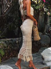 Tassel Tied Top and Openwork Skirt Cover Up Set.