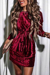 Tied Round Neck Long Sleeve Dress - Jey Boutique LLC