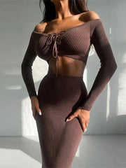 Tight Split Knit Skirt Suit - Jey Boutique LLC