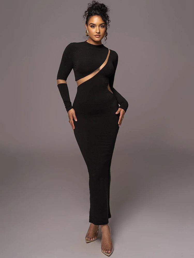 Turtleneck Long Sleeve Bodycon Maxi Dress - Jey Boutique LLC