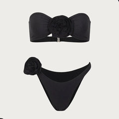 Two-Pieces Lace Up Push-Up Padded Bra Black Bikini Set - Jey Boutique LLC